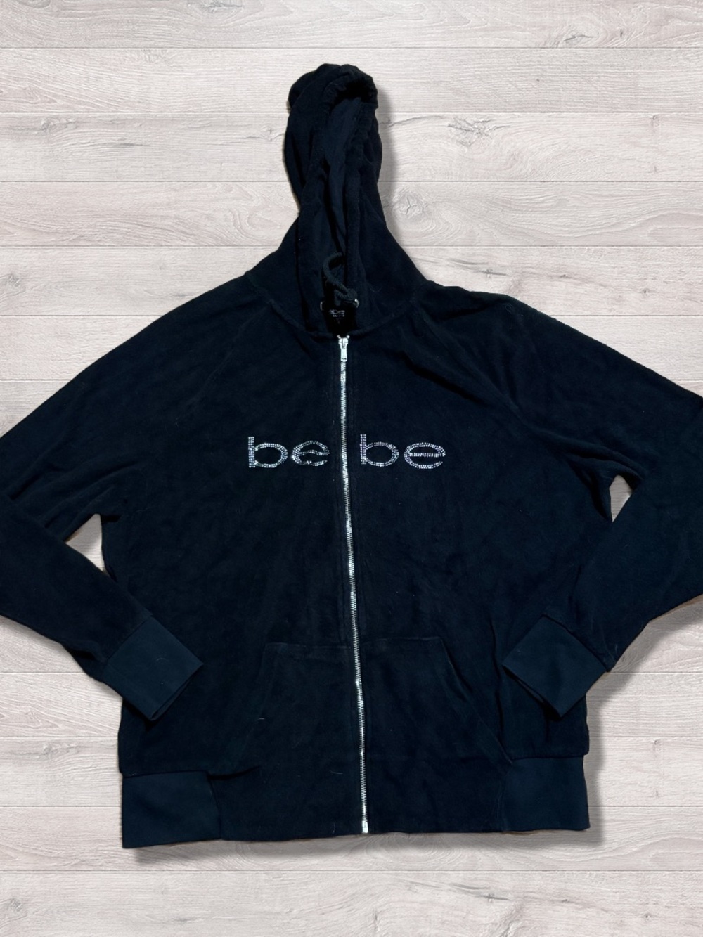 Y2K 2000s Bebe Velour Rhinestone Full Zip Hoodie Sweatshirt Women’s 1X